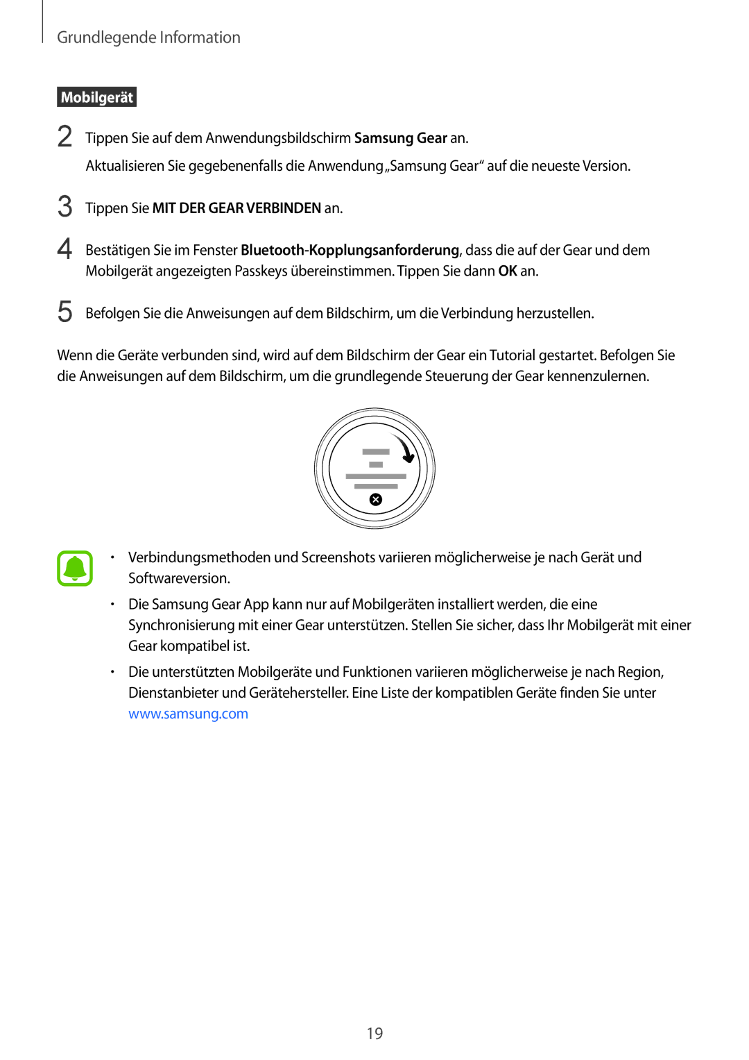 Samsung SM-R7320ZDADBT, SM-R7320ZKADBT, SM-R7320WDADBT, SM-R7200ZKADBT  Mobilgerät , Tippen Sie MIT DER Gear Verbinden an 